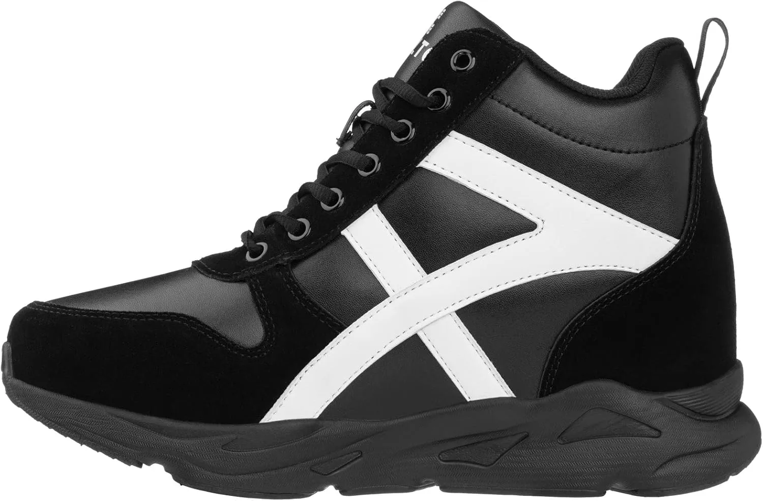 CALTO Men's Invisible Height Increasing Elevator Shoes - Black/White Lace-up High-Top Hiking Style Sneaker Boots - 3.6 Inches Taller - S22783 - Size 9 D(M) US