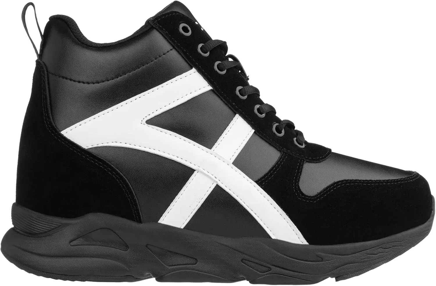 CALTO Men's Invisible Height Increasing Elevator Shoes - Black/White Lace-up High-Top Hiking Style Sneaker Boots - 3.6 Inches Taller - S22783 - Size 9 D(M) US