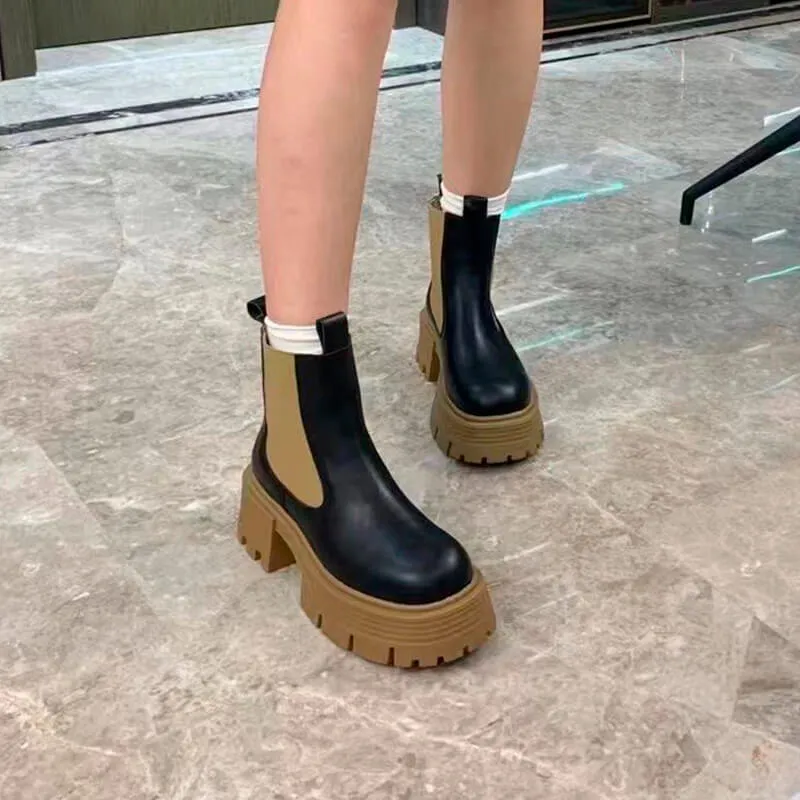 Camel Tan Suede Platform Chelsea Boots