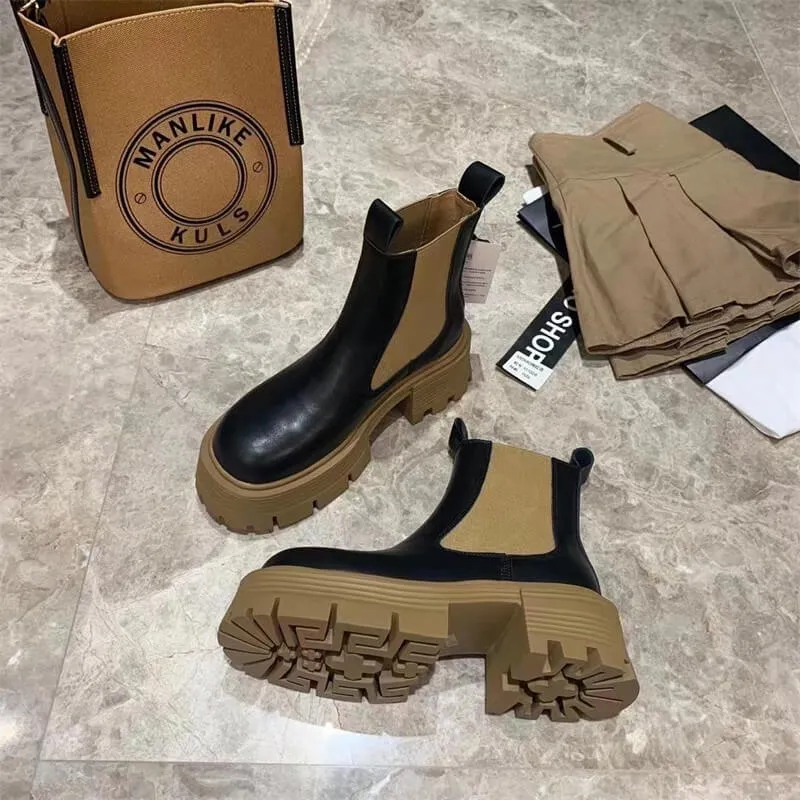 Camel Tan Suede Platform Chelsea Boots
