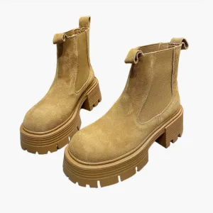 Camel Tan Suede Platform Chelsea Boots