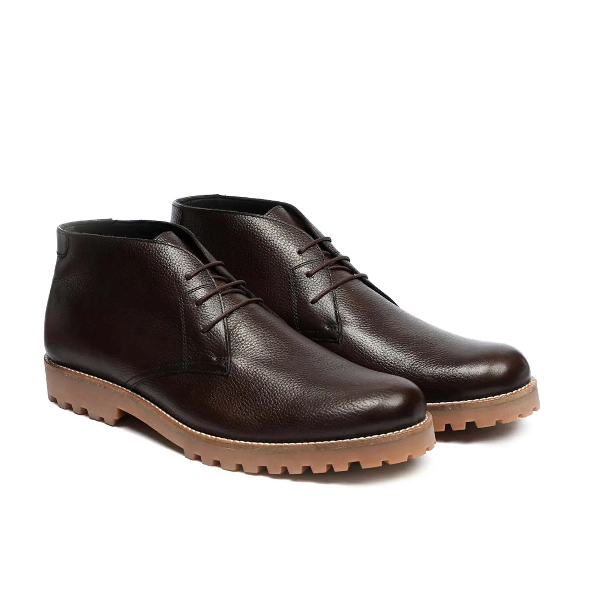 Handmade Custom Calf Leather Chocolate Brown Dress Chukka Boots For Men