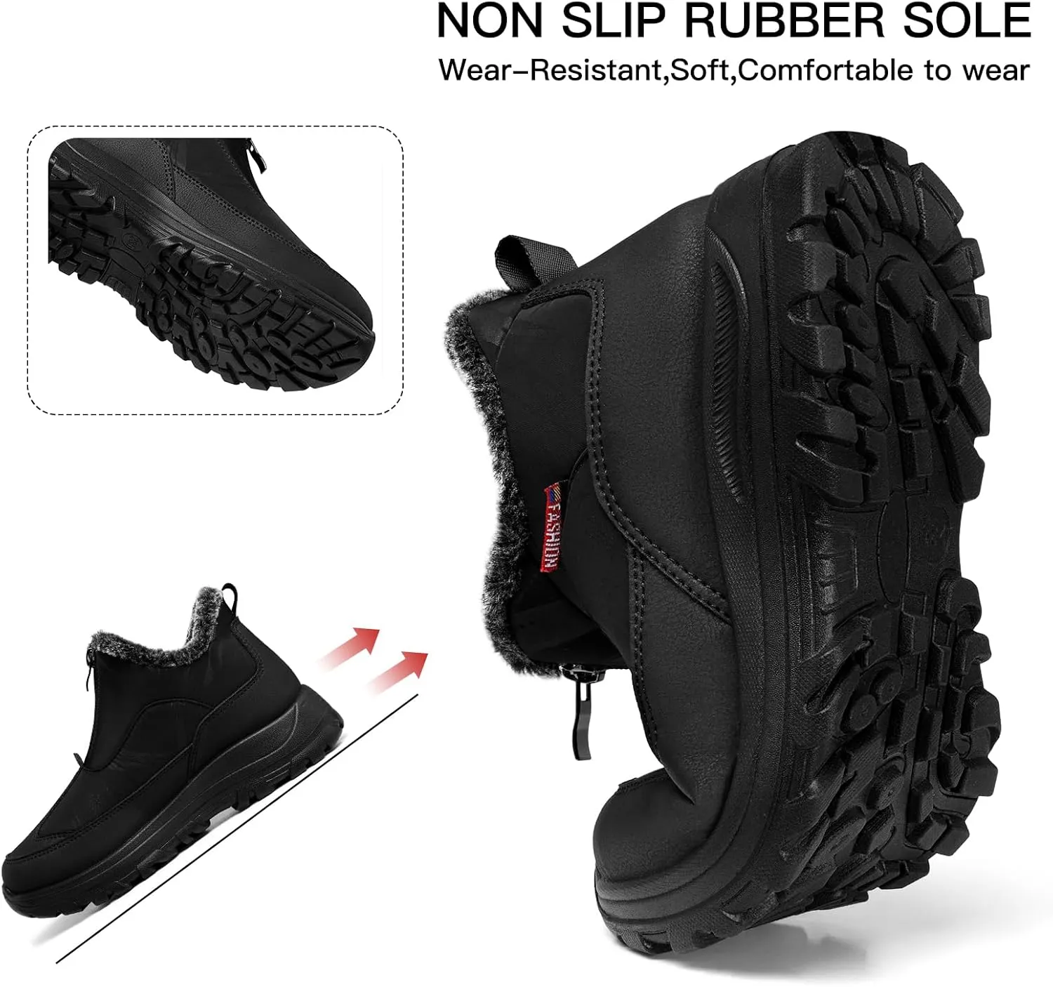 TEMOFON Winter Snow Boots for Women: Slip on Waterproof Boots - Insulated Warm Fur Lined Walking Outdoor Ankle Booties Size 5-10.5