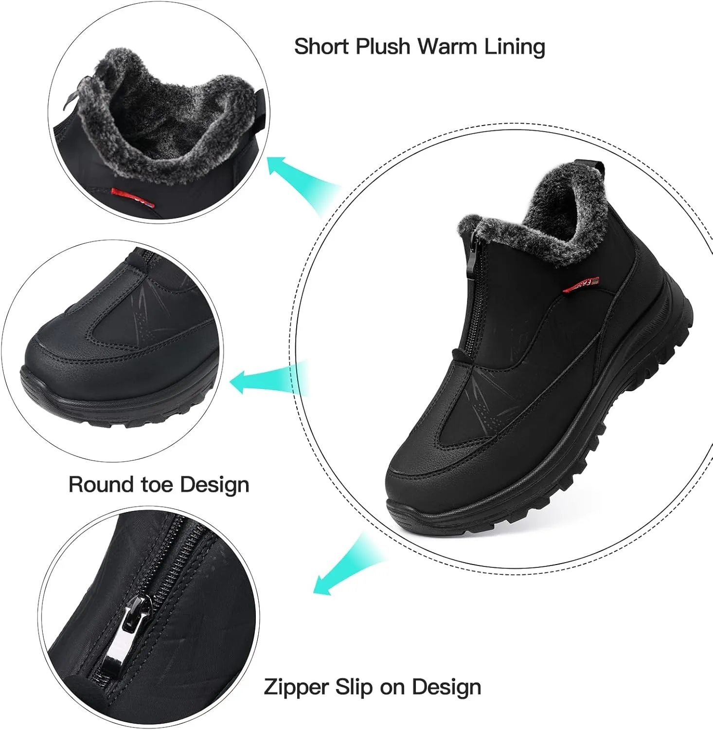 TEMOFON Winter Snow Boots for Women: Slip on Waterproof Boots - Insulated Warm Fur Lined Walking Outdoor Ankle Booties Size 5-10.5